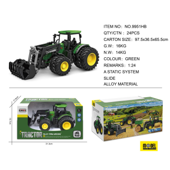 Zielony Traktor z Turem dla dzieci 3+ Model 1:24 + Ruchome elementy + 8 Kół + Tylny hak